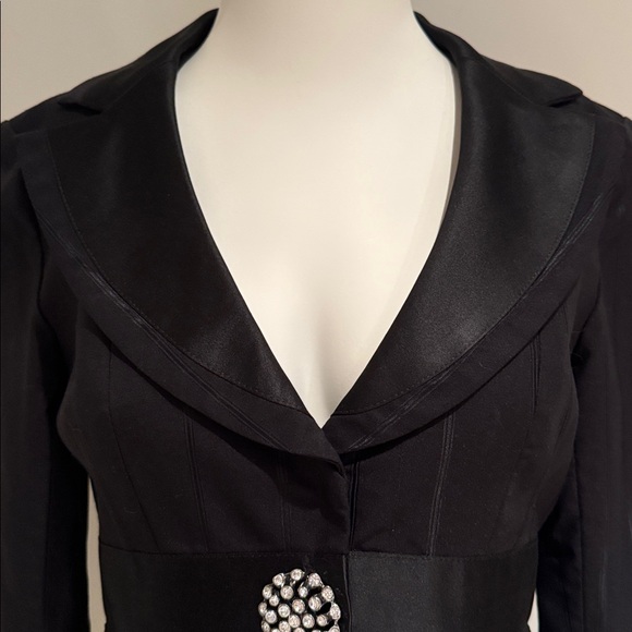 HOST PIC NANETTE LEPORE BLACK TUXEDO JACKET EMBELLISHED LARGE RHINESTONE CLOSE 2